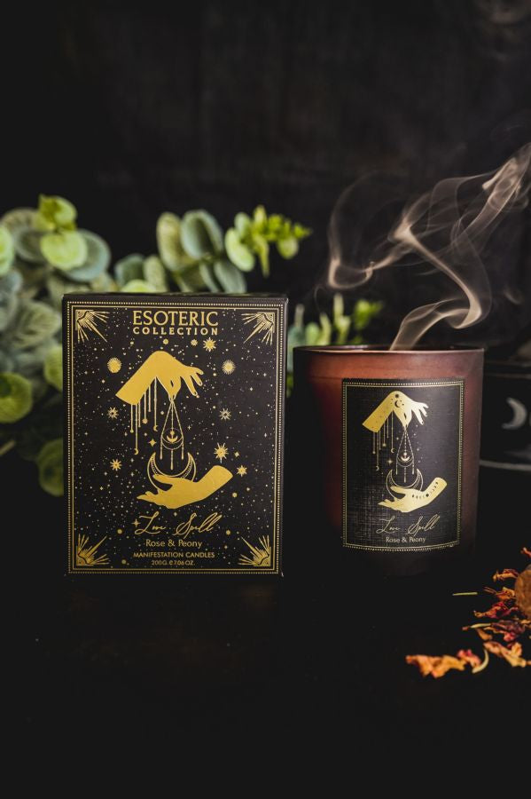 CANDELA ESOTERICA ROSA E PEONIA CON QUARZO ROSA