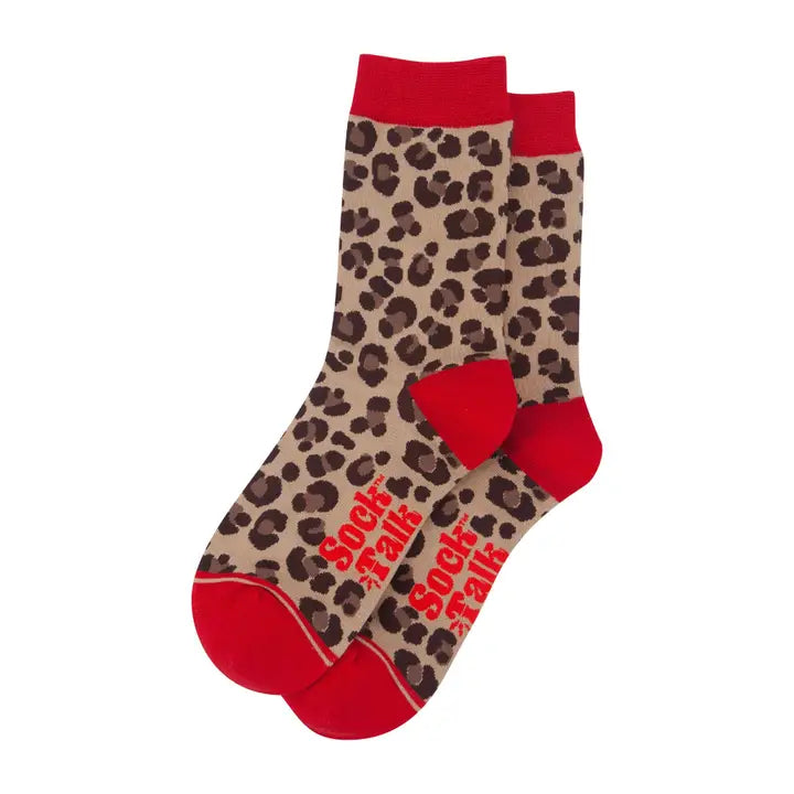 CALZINI IN BAMBÙ con stampa leopardata Beije e Rosso 4449LEOPNEU