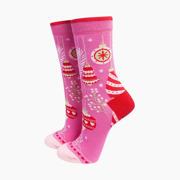 CALZINI IN BAMBÙ Rosa Acceso con Palline di Natale 4508CHABPI