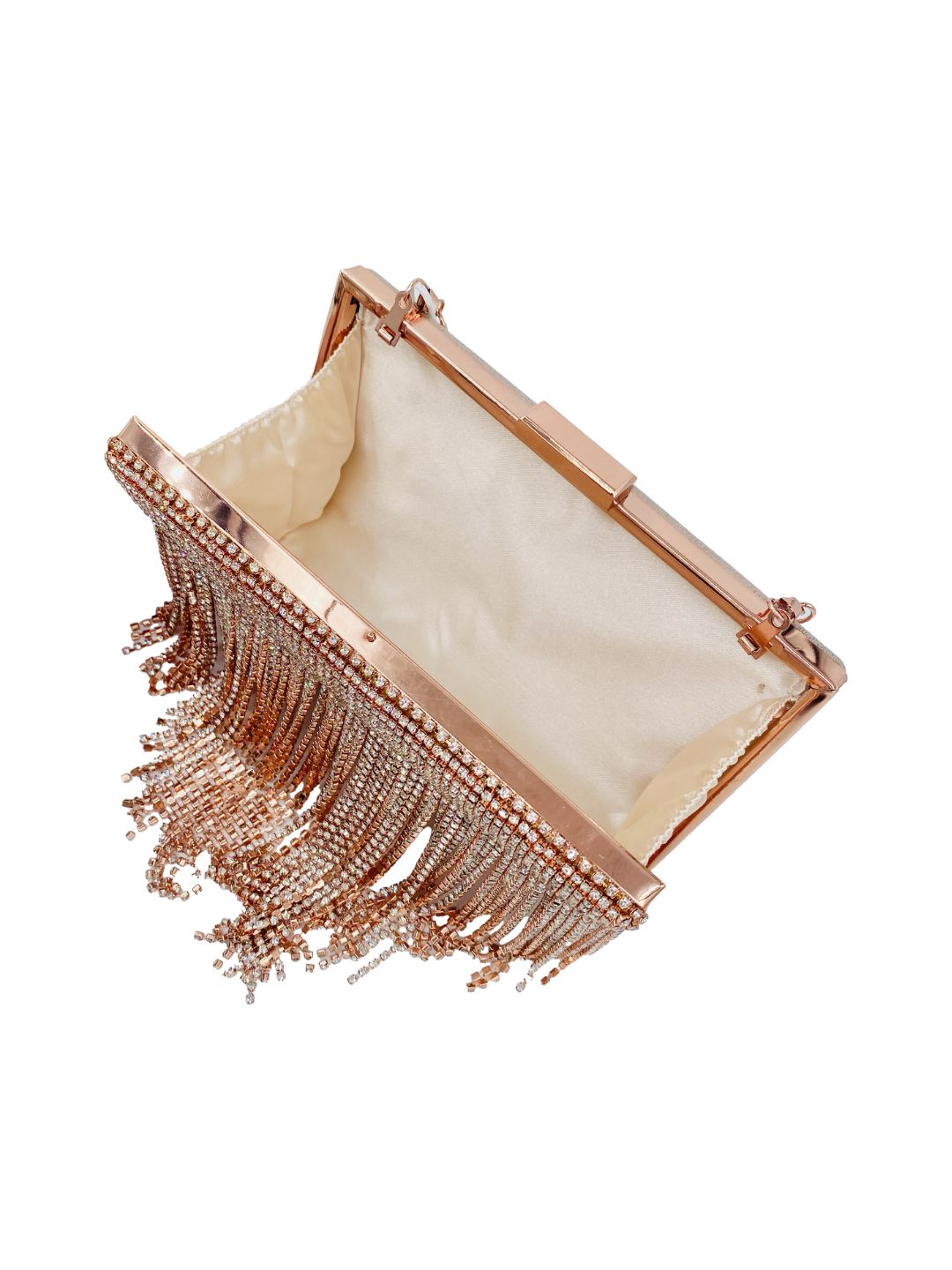 Pochette Clutch Rettangolare Frange Strass Oro Rosa 2329