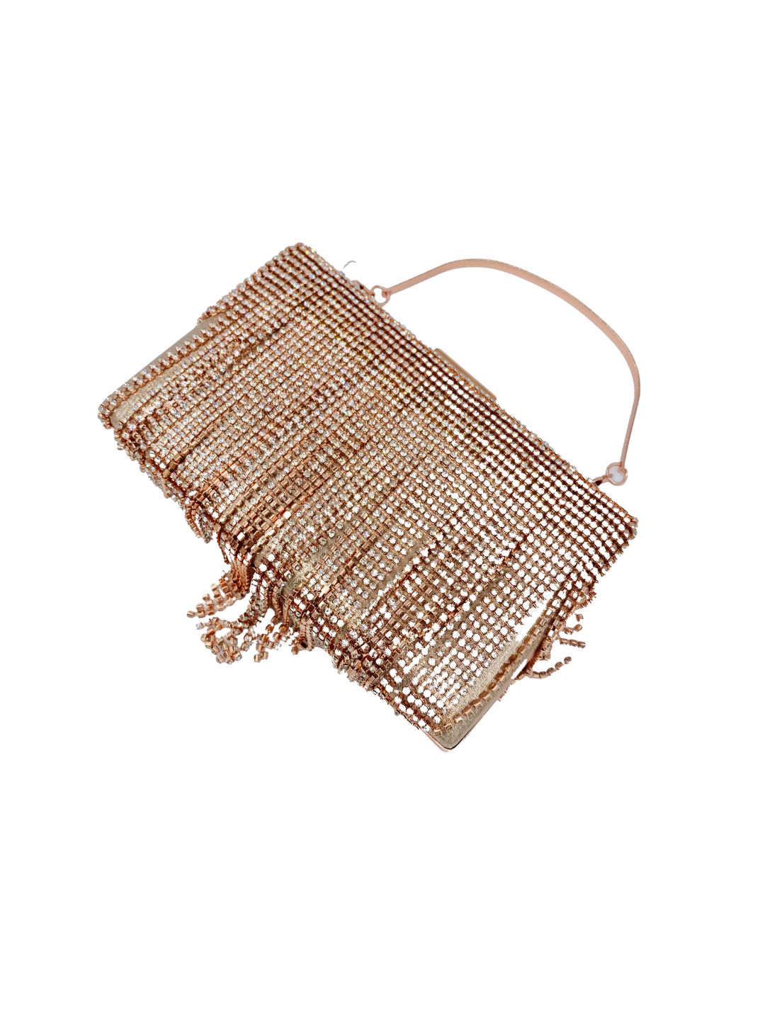 Pochette Clutch Rettangolare Frange Strass Oro Rosa 2329