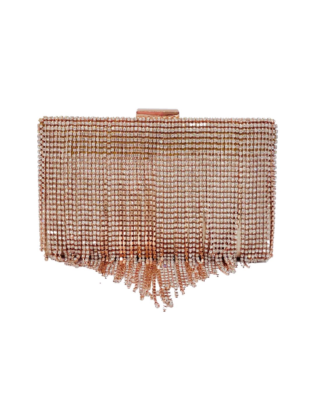 Pochette Clutch Rettangolare Frange Strass Oro Rosa 2329