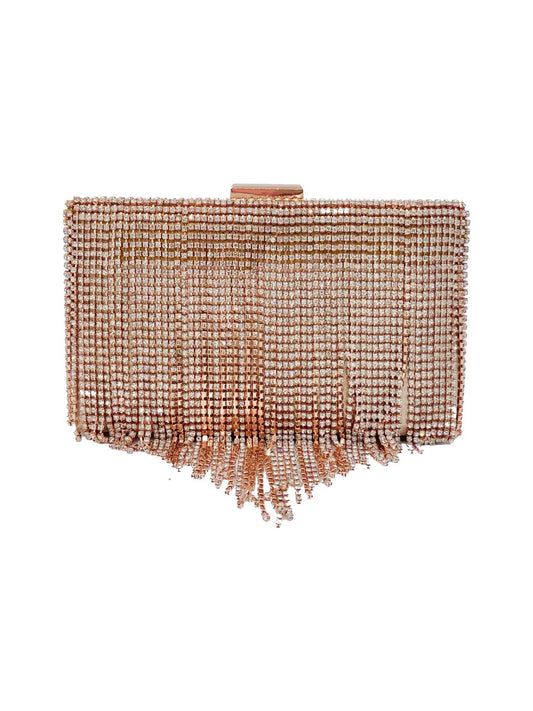 Pochette Clutch Rettangolare Frange Strass Oro Rosa 2329