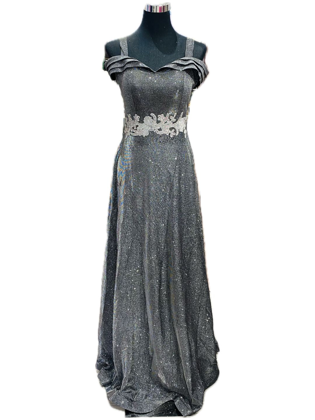 ABITO CERIMONIA DRITTO GLITTERATO GRIGIO 8982