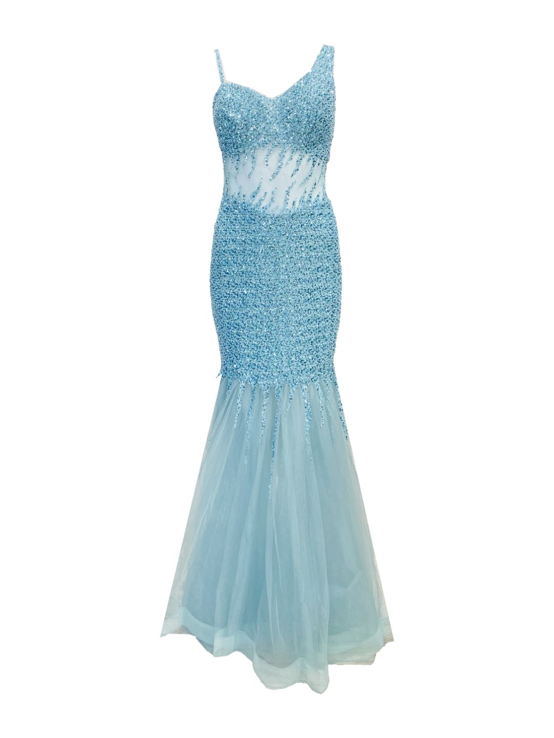 FITTED CEREMONIAL DRESS with sequins in Aqua Green 6632