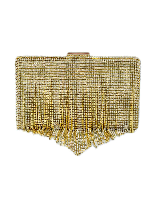 Pochette Clutch Rettangolare Frange Strass Oro 2329
