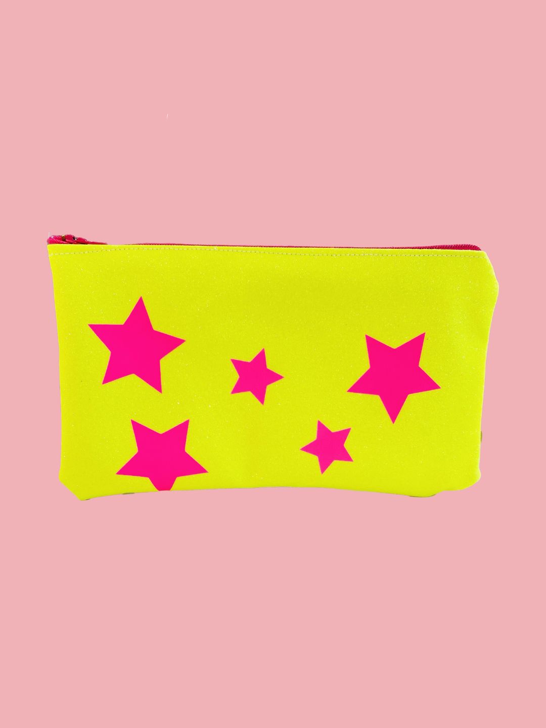 POCHETTE GLITTER GIALLO FLUO Stelle Fucsia Ribes Of LOVE