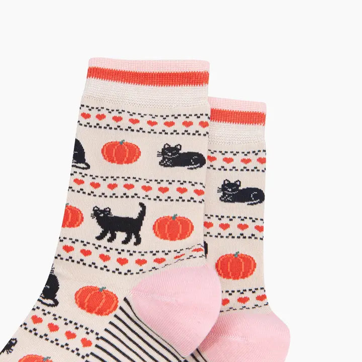 CALZINI IN BAMBÙ Crema con Gatto Nero e Zucca 4478CATPCR