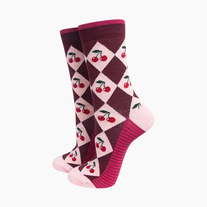 CALZINI IN BAMBÙ Cherry Argyle Rosa e Bordeaux 4619ACHERBY
