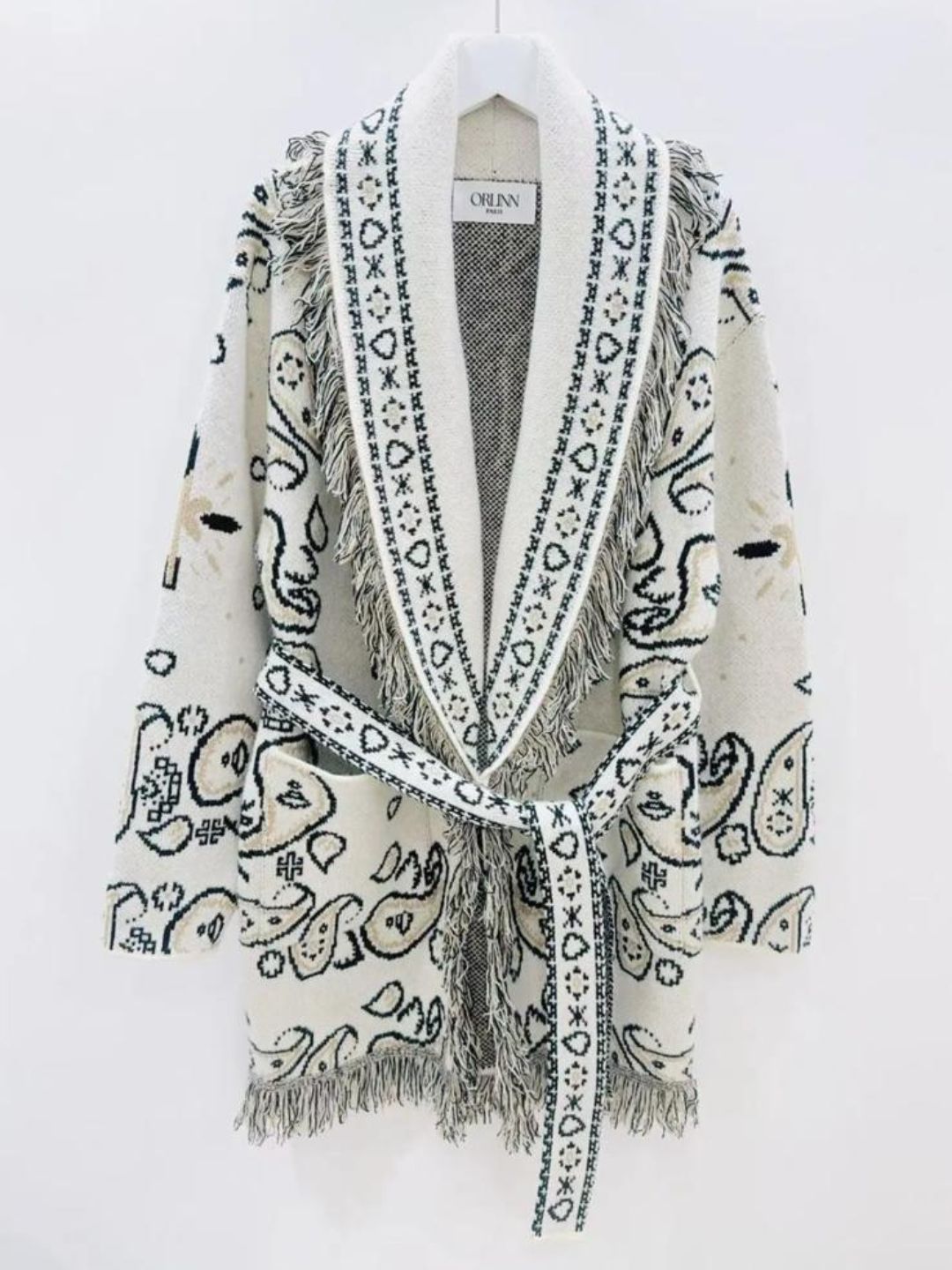 Cardigan Bandana con Frange Bianco