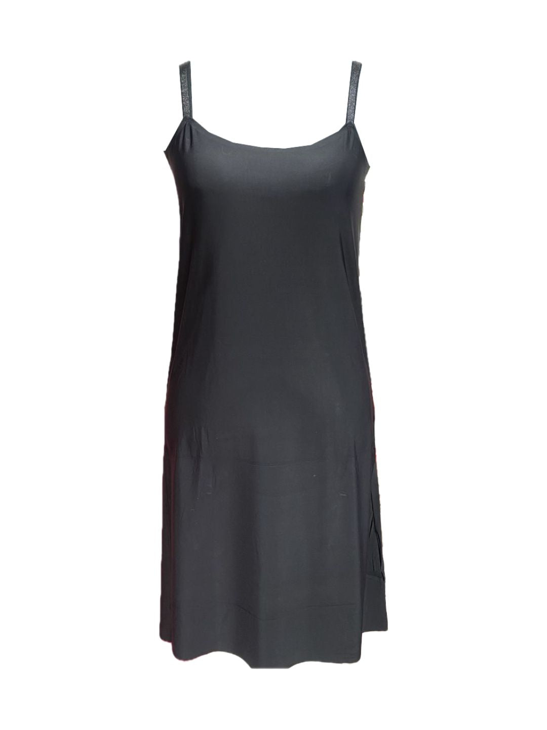 BLACK MICROFIBER SLIP DRESS