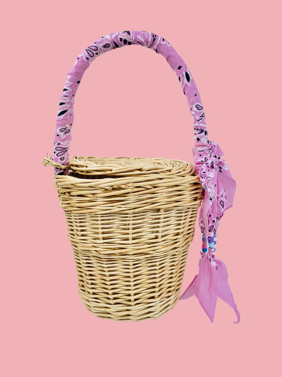 BORSA SECCHIELLO IN VIMINI Bandana rosa