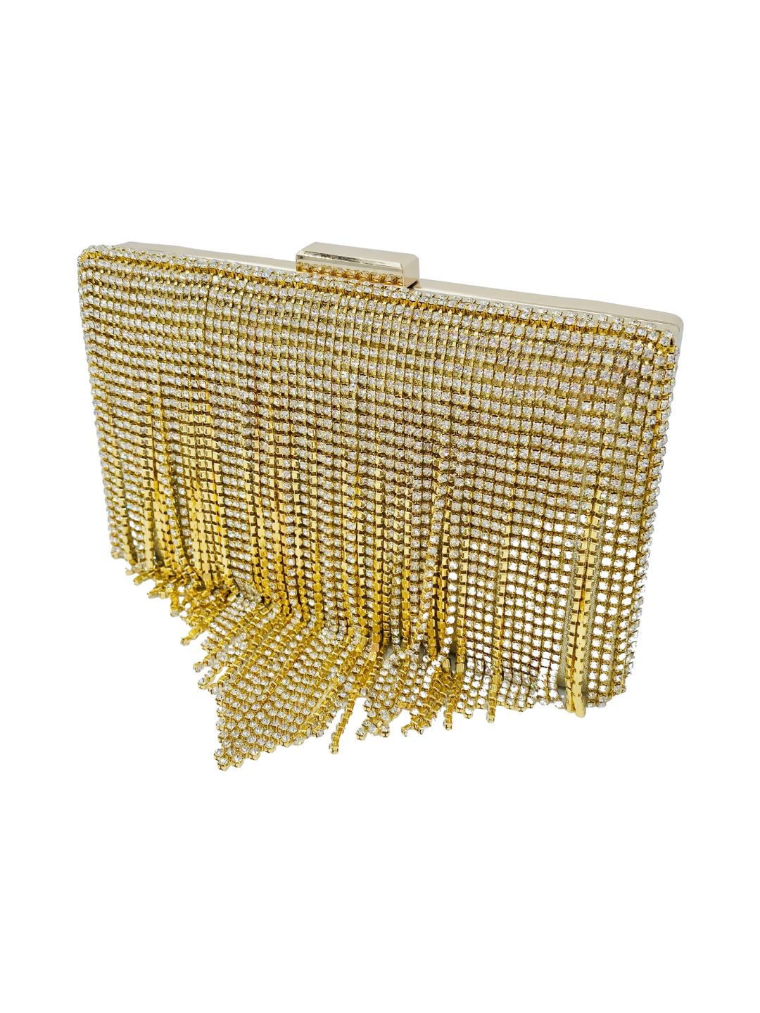 Pochette Clutch Rettangolare Frange Strass Oro 2329
