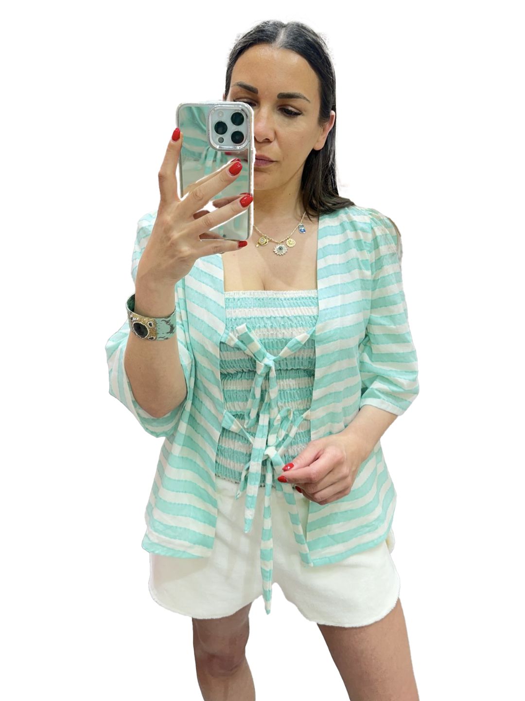 Camicia Fiocchi Scollo a V righe verdi Ribes of LOVE