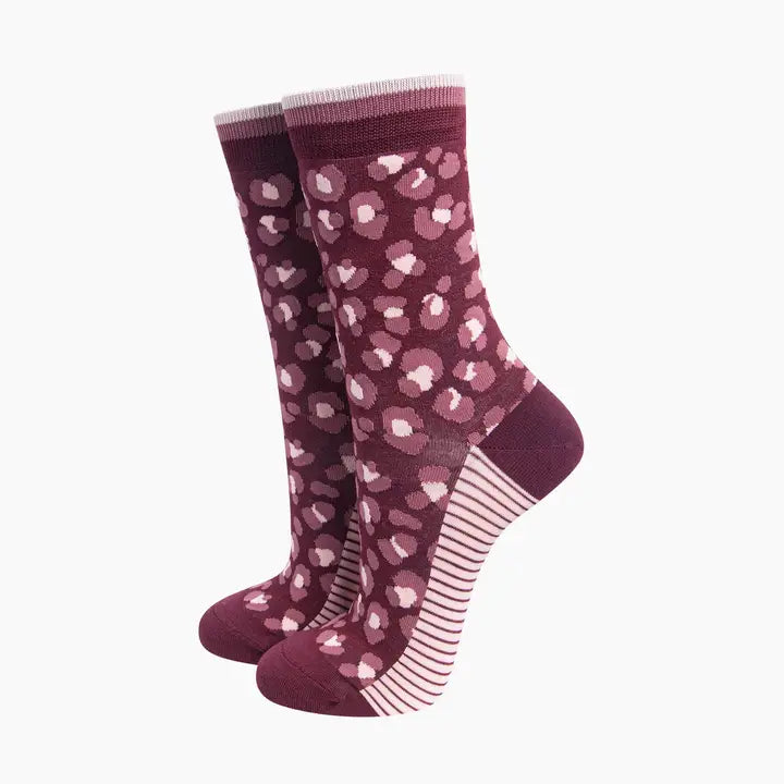 CALZINI IN BAMBÙ con stampa leopardata bordeaux 4449LEOPBY