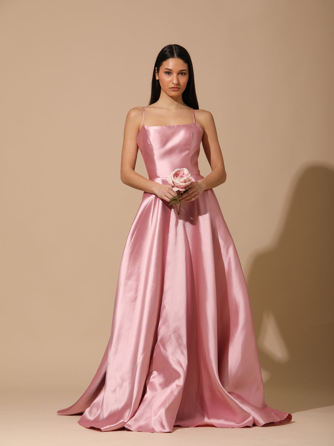 ABITO CERIMONIA RASO ROSA RIGIDO 6535
