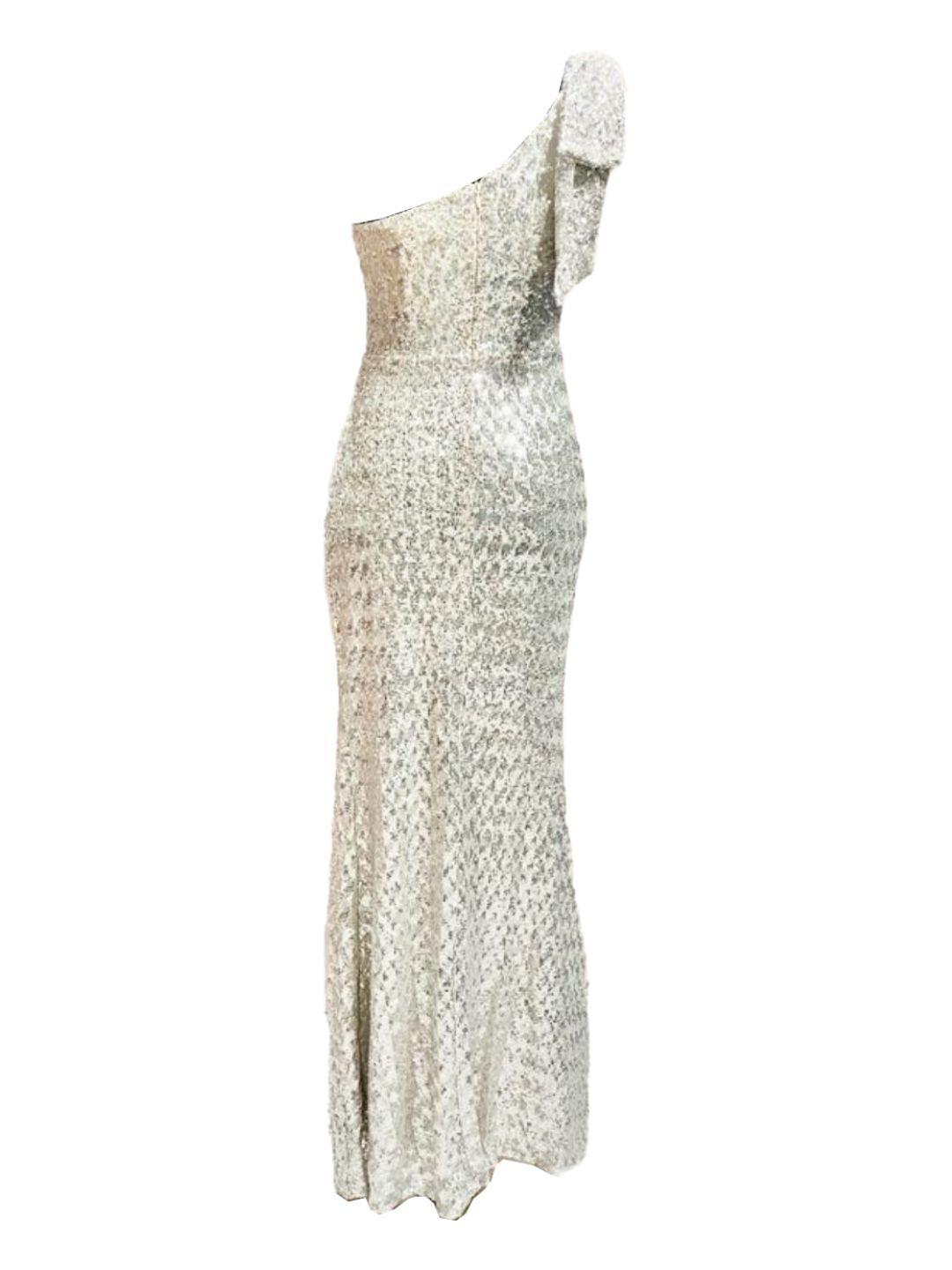 ONE-SHOULDER SILVER SEQUIN CEREMONY DRESS 19565