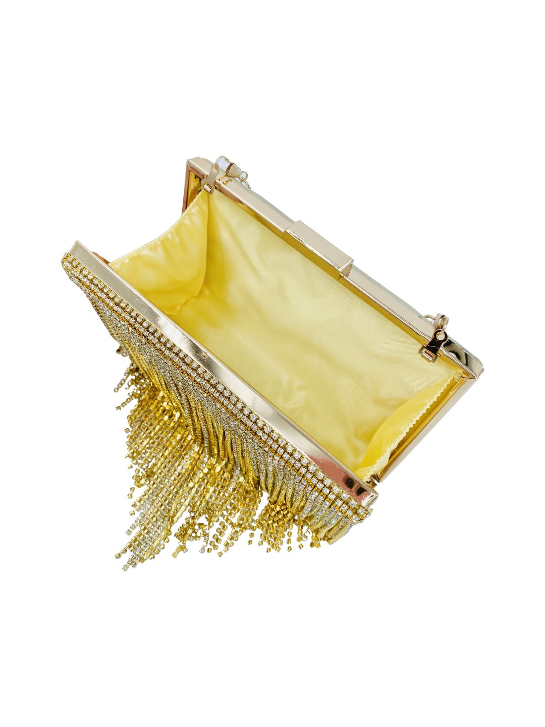 Pochette Clutch Rettangolare Frange Strass Oro 2329