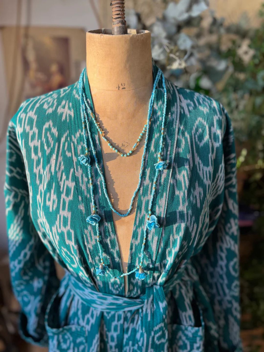 COLLANA TRE FILI – PERLE & FIORI TURCHESE