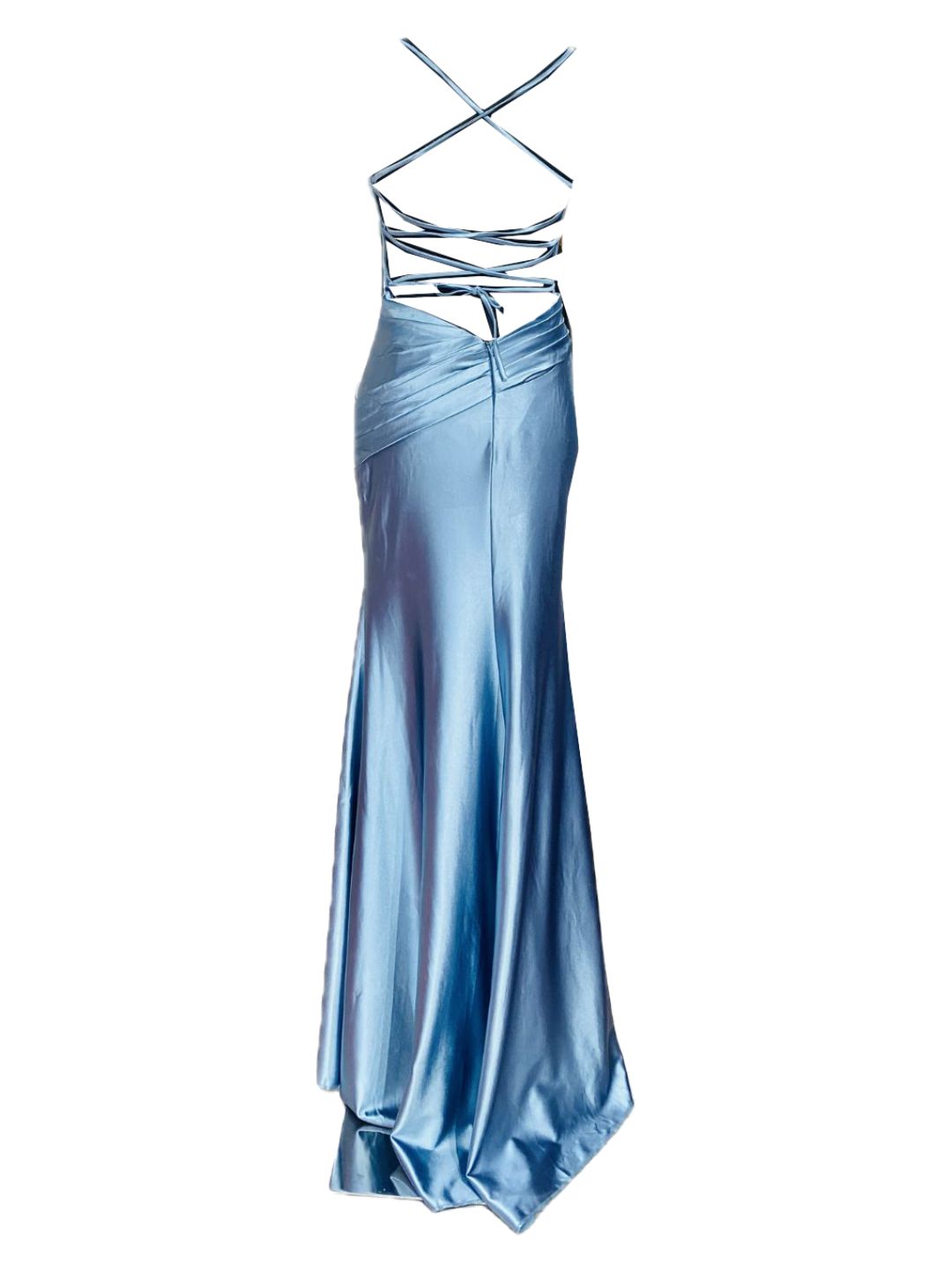 ABITO DA CERIMONIA ADERENTE IN RASO AZZURRO 701