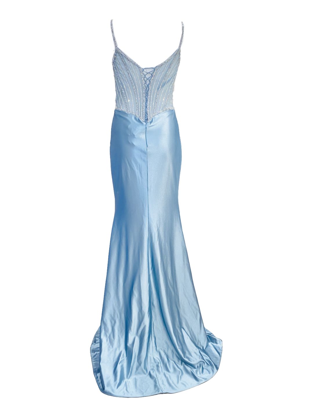 ABITO DA CERIMONIA ADERENTE IN RASO AZZURRO E STRASS 6619