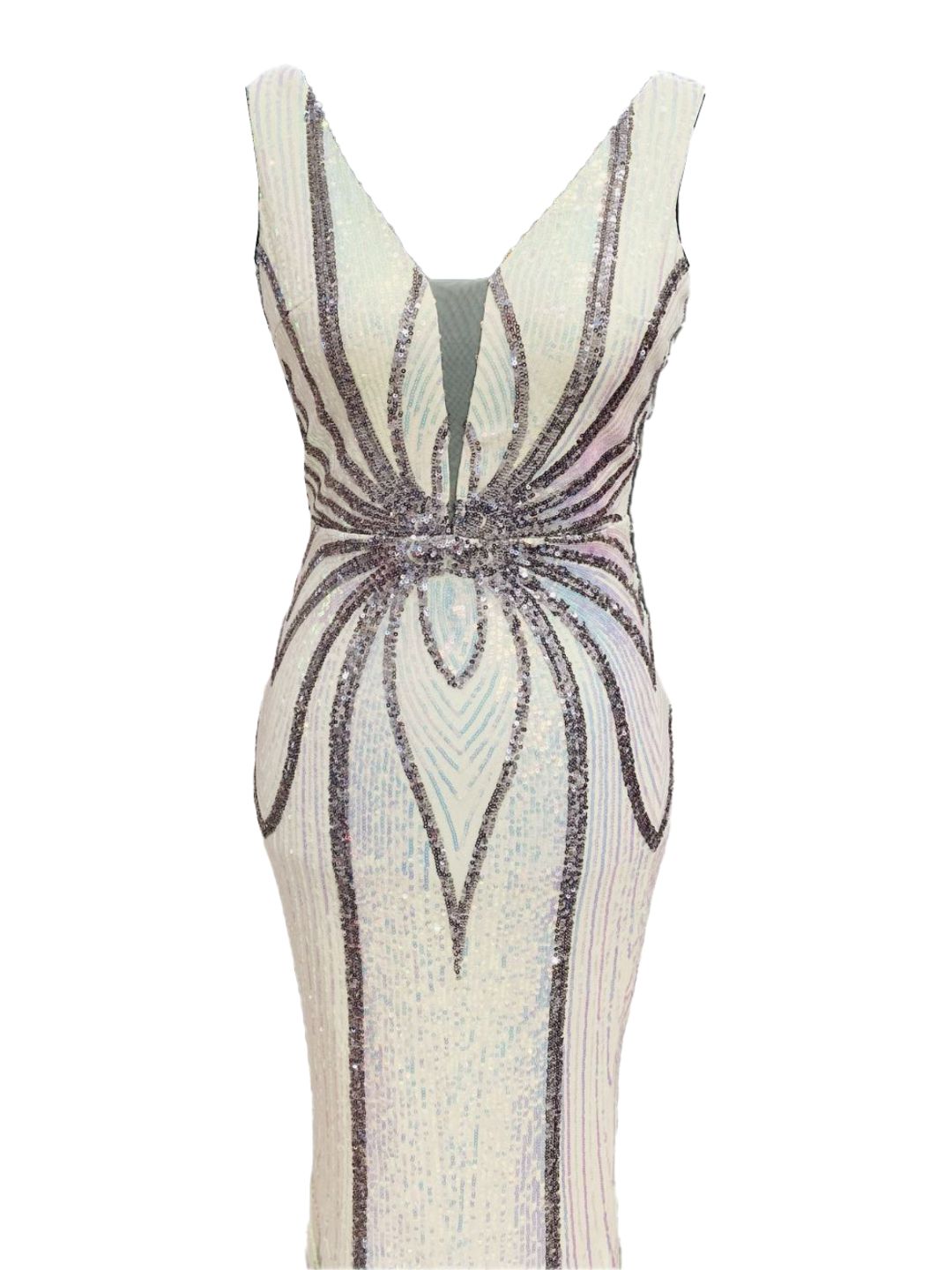 ABITO ELEGANTE PAILETTES CREMA E ARGENTO 19025