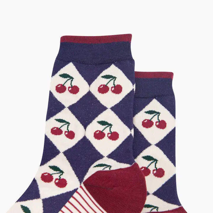 CALZINI IN BAMBÙ Cherry Argyle Blu Navy e Crema 4619ACHERNB