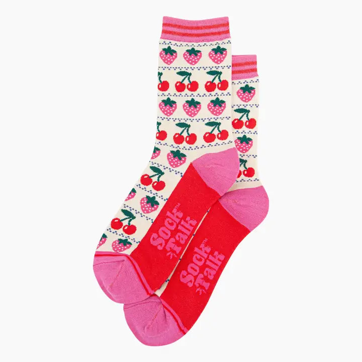 CALZINI IN BAMBÙ Rosa e Crema con fragole e Ciliegie 4460BERRCR