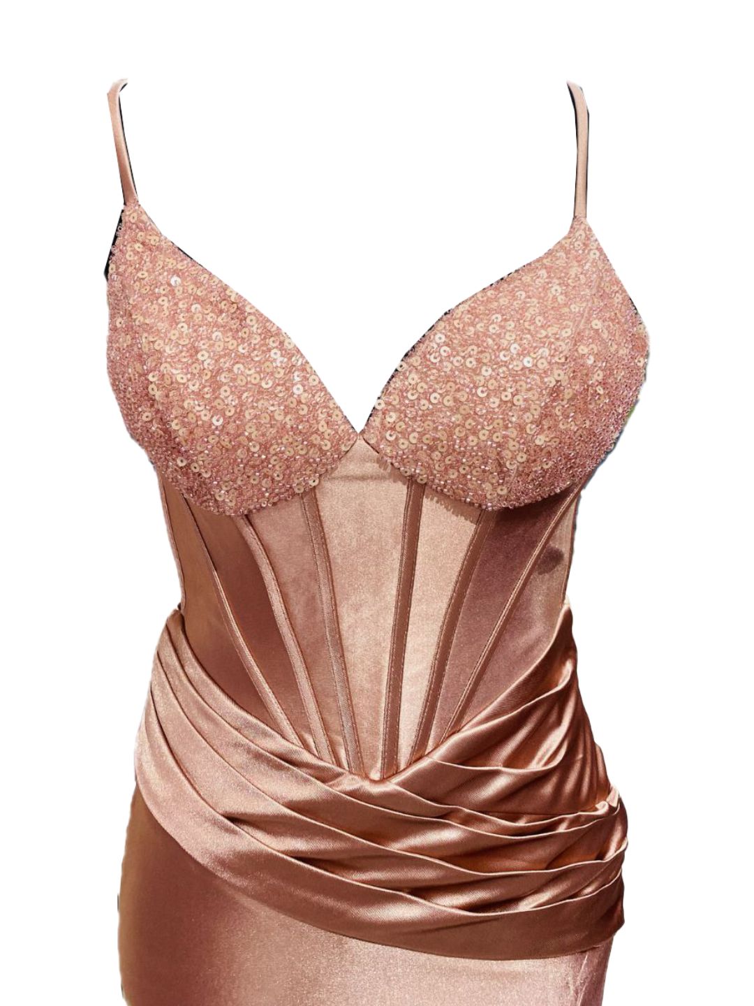 ABITO DA CERIMONIA ADERENTE IN RASO ROSA 701