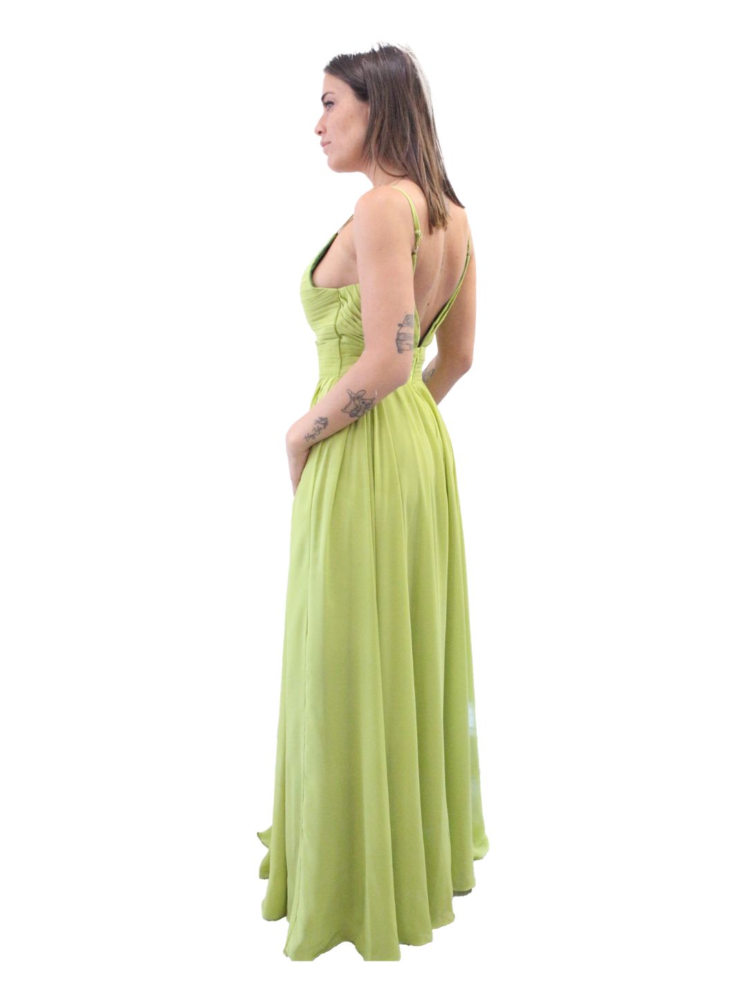 LIME GREEN DRAPED CEREMONY DRESS A801