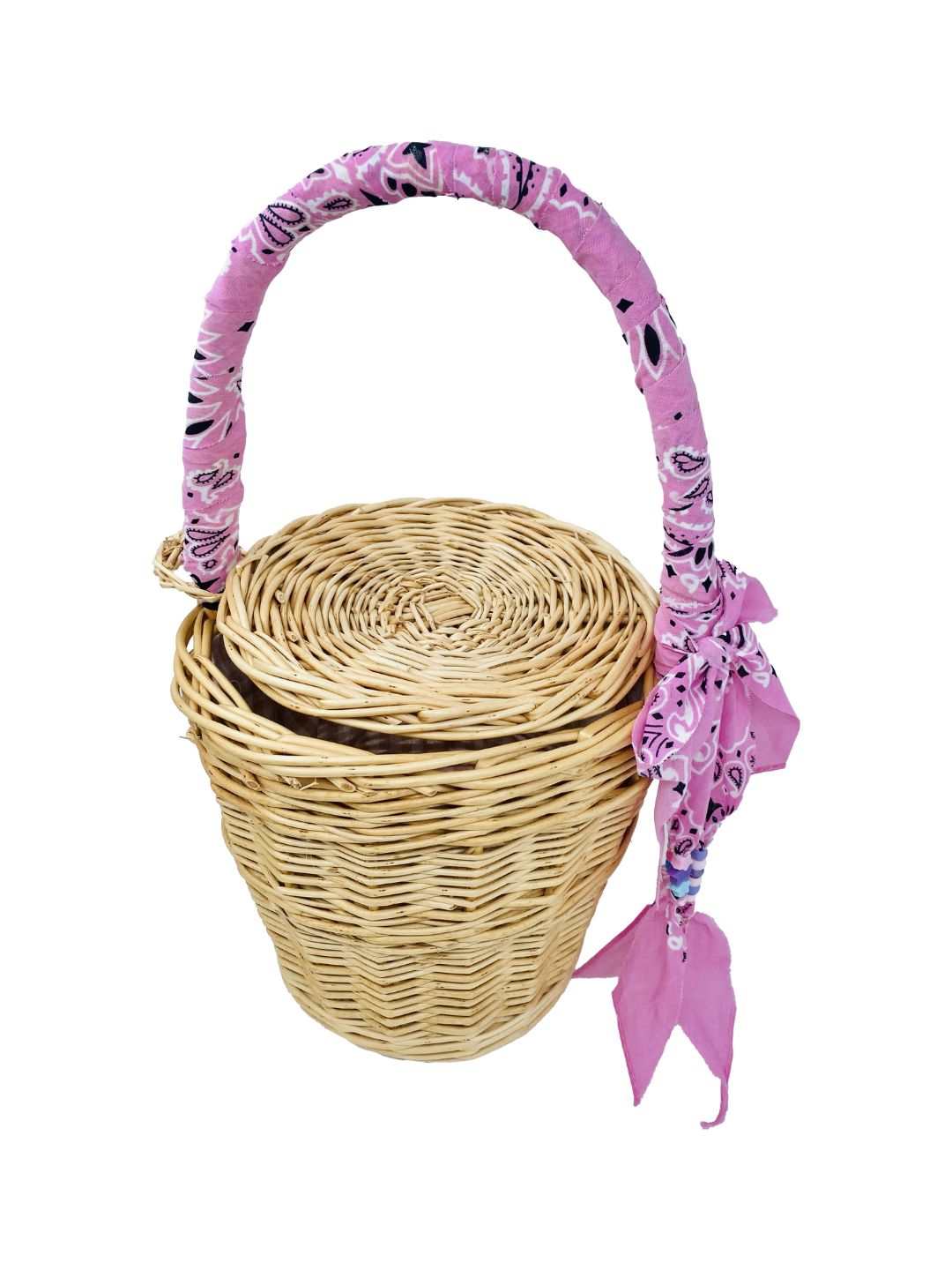 BORSA SECCHIELLO IN VIMINI Bandana rosa