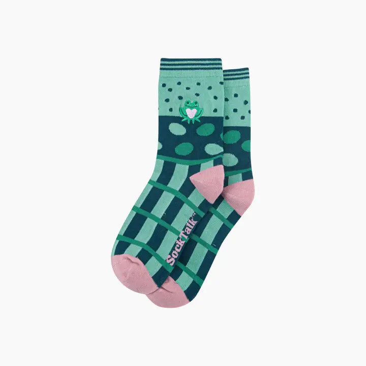 CALZINI IN Cotone Pettinato Ricamato con motivo a rana Verde Menta 4419FROGGR