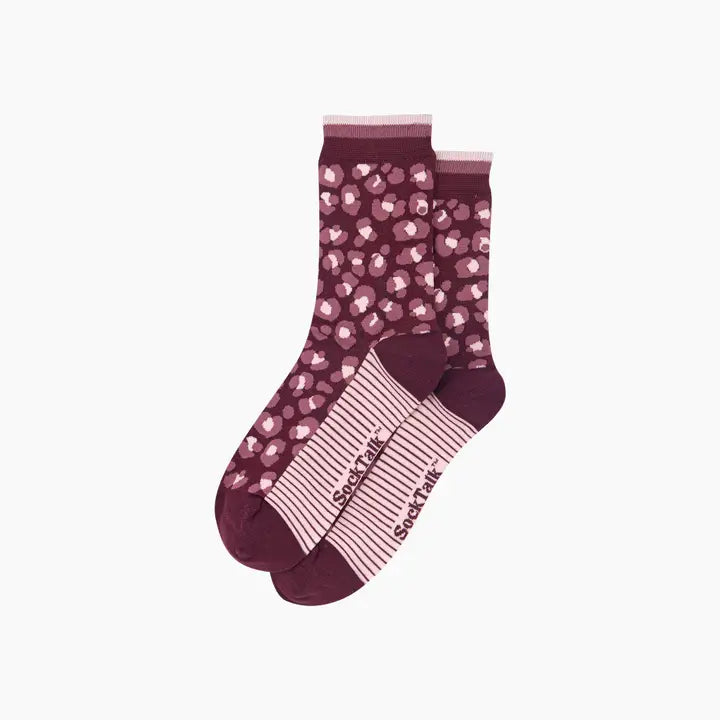 CALZINI IN BAMBÙ con stampa leopardata bordeaux 4449LEOPBY