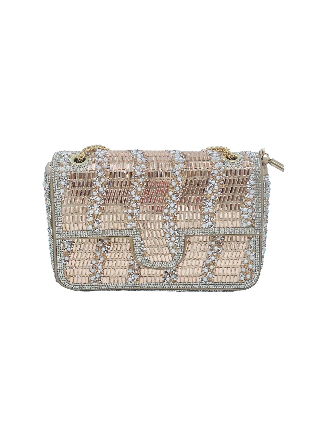 Pochette a Spalla con Specchietti e Strass Oro Rosa 6010