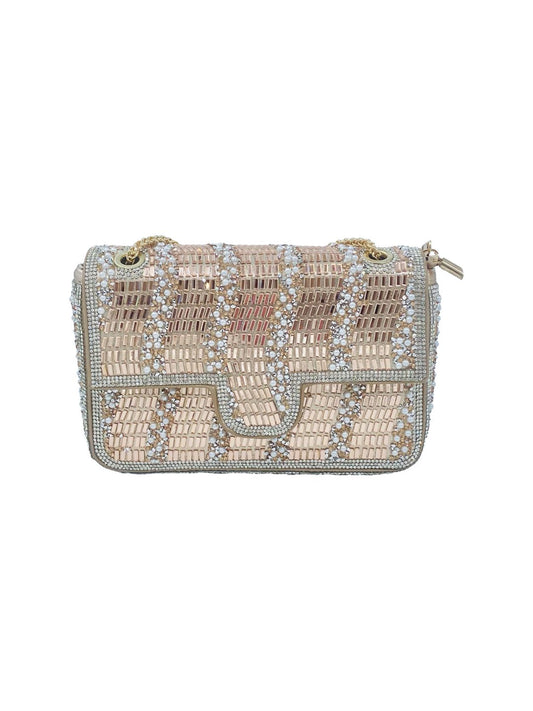 Pochette a Spalla con Specchietti e Strass Oro Rosa 6010