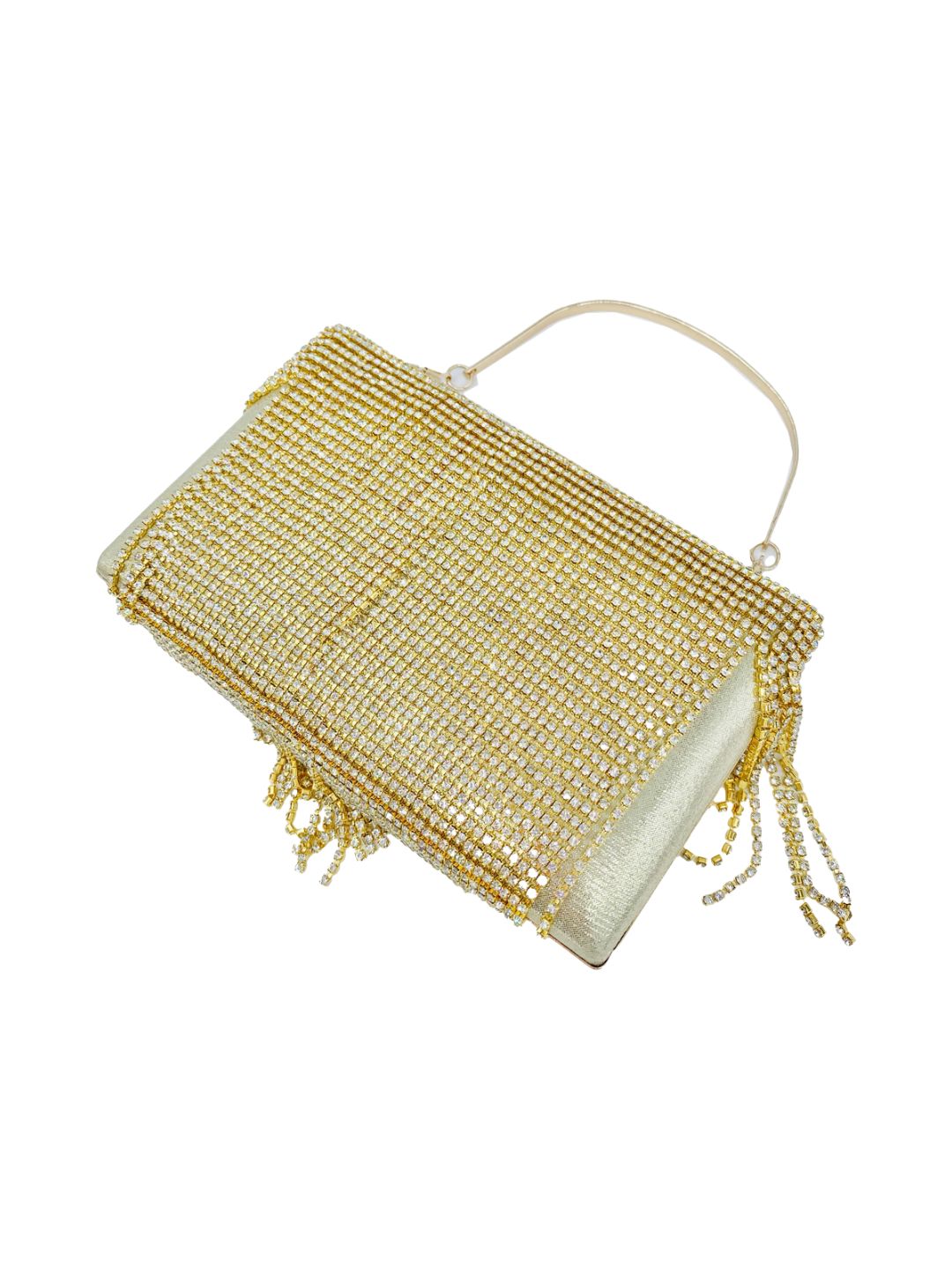 Pochette Clutch Rettangolare Frange Strass Oro 2329