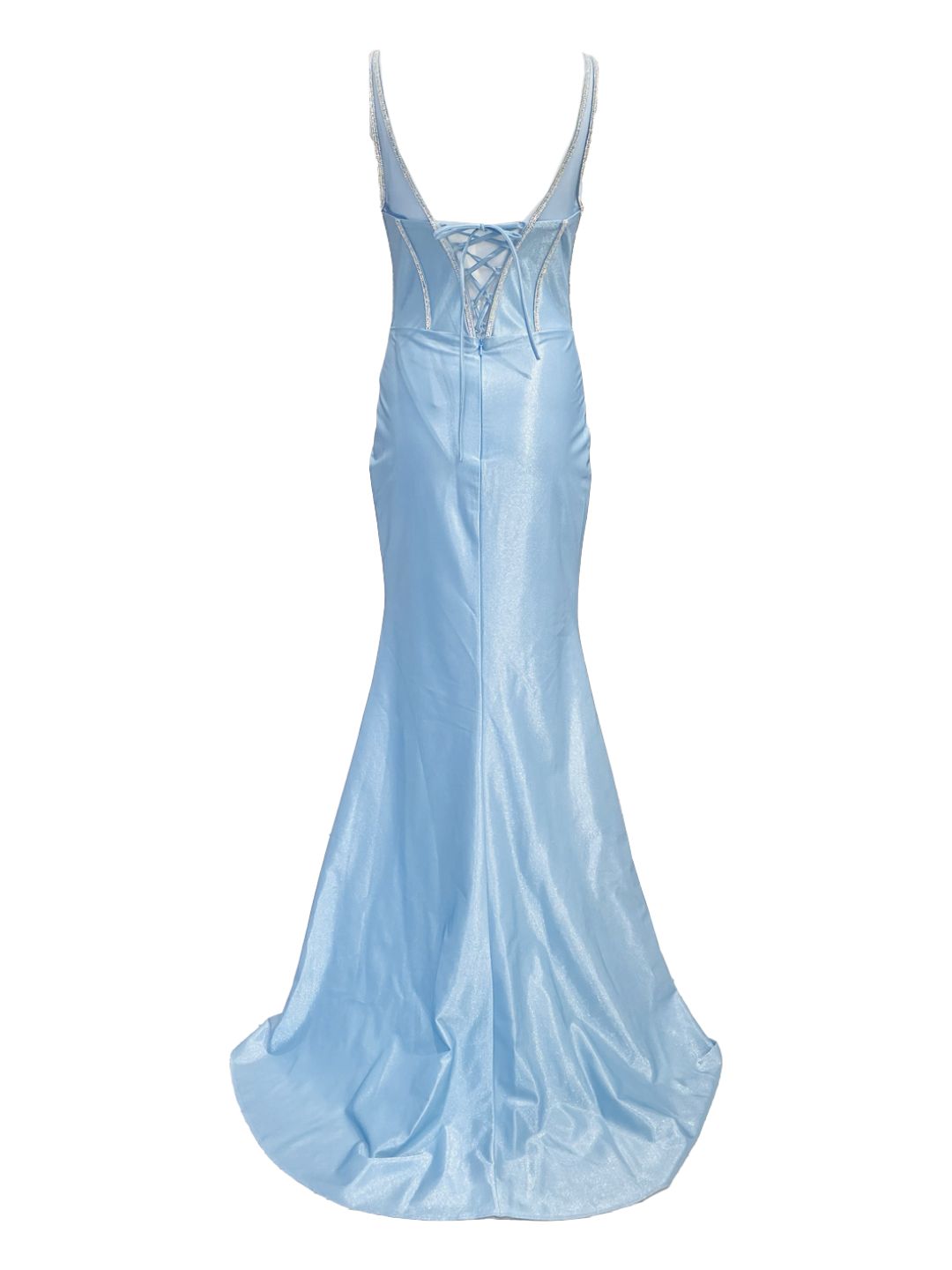 ABITO DA CERIMONIA ADERENTE IN RASO AZZURRO E STRASS 723