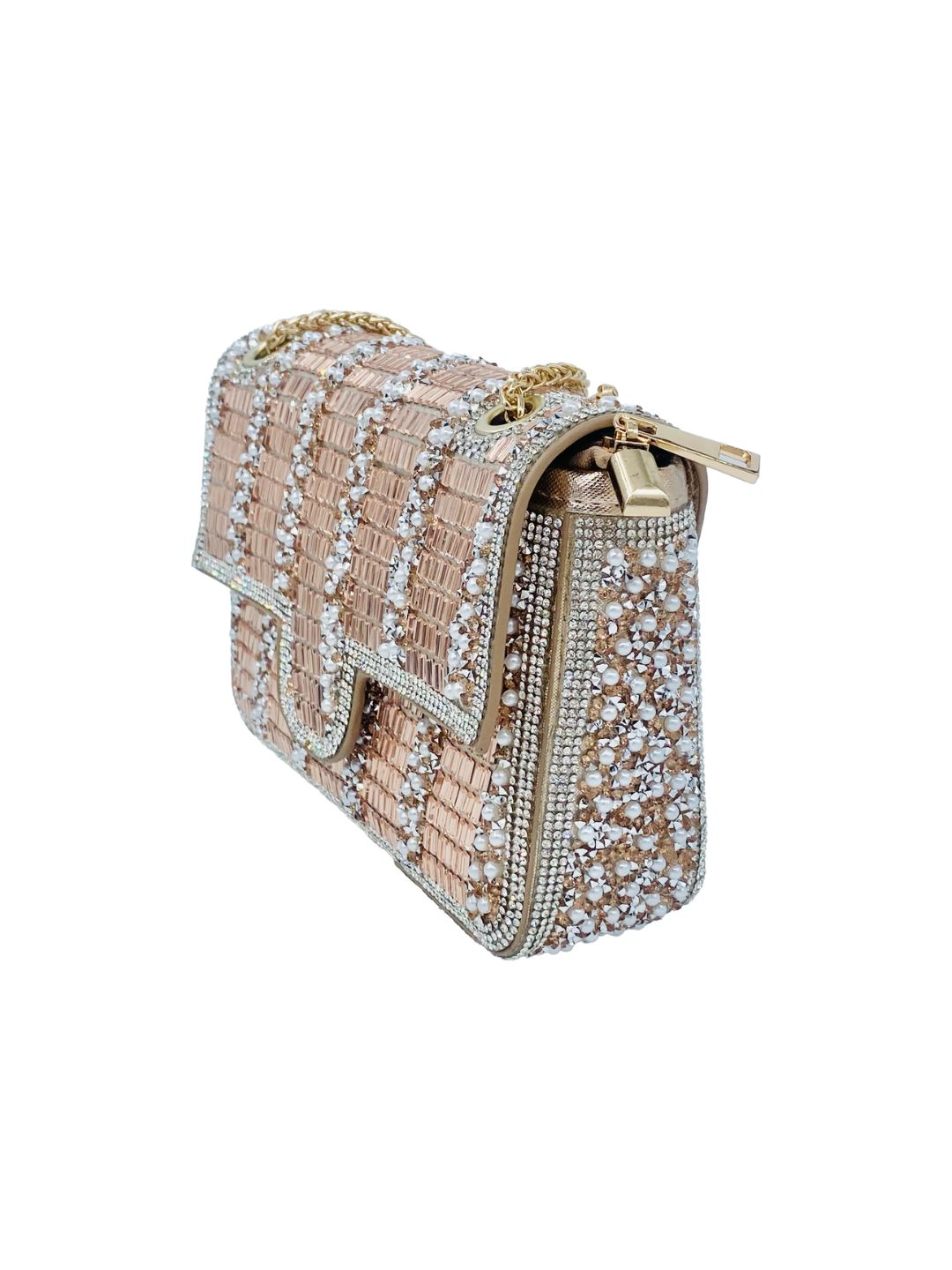 Pochette a Spalla con Specchietti e Strass Oro Rosa 6010