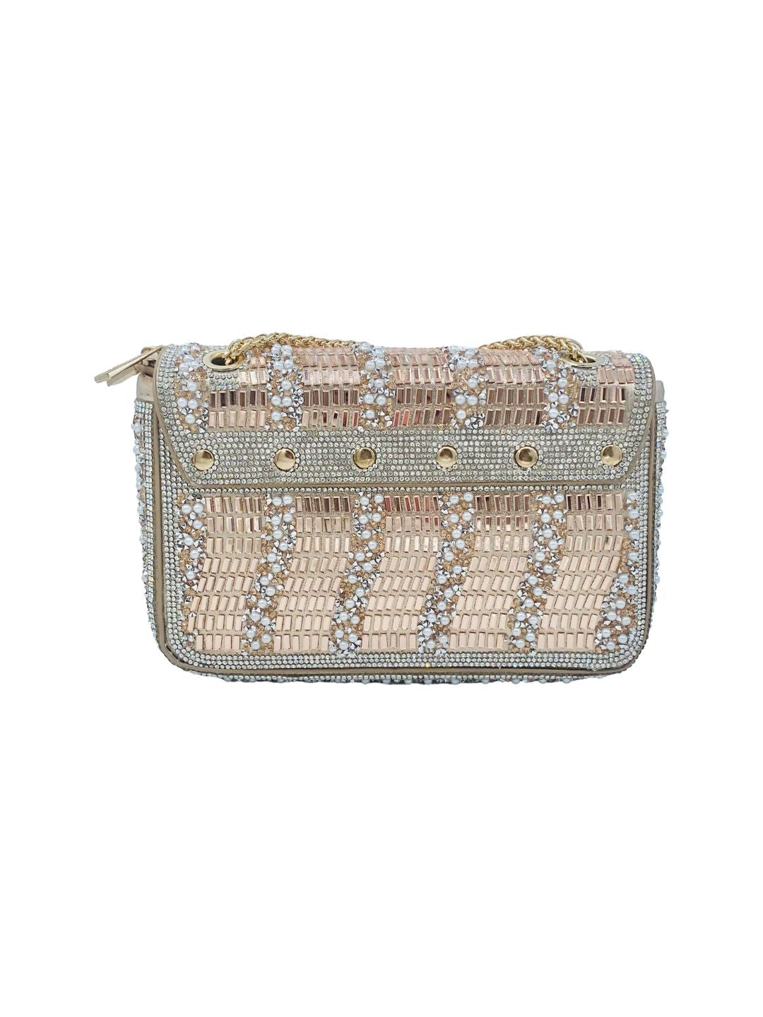 Pochette a Spalla con Specchietti e Strass Oro Rosa 6010