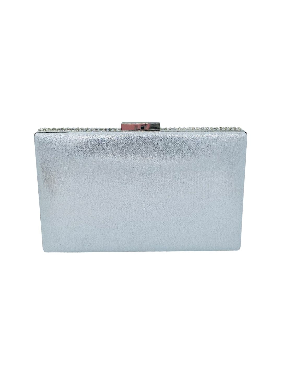 Pochette Clutch Rettangolare Frange Strass Argento 2329