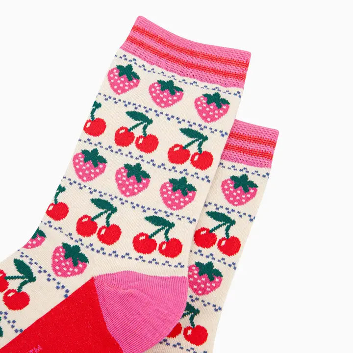 CALZINI IN BAMBÙ Rosa e Crema con fragole e Ciliegie 4460BERRCR