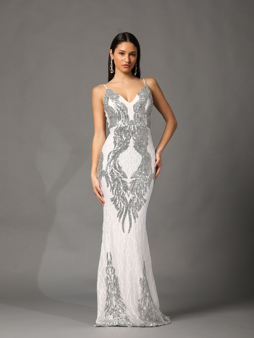 ABITO ELEGANTE PAILETTES BIANCO E ARGENTO 18800
