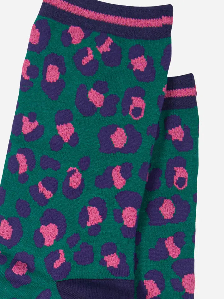 CALZINI IN BAMBÙ con stampa leopardata Verde e Rosa 4449LEOPGR