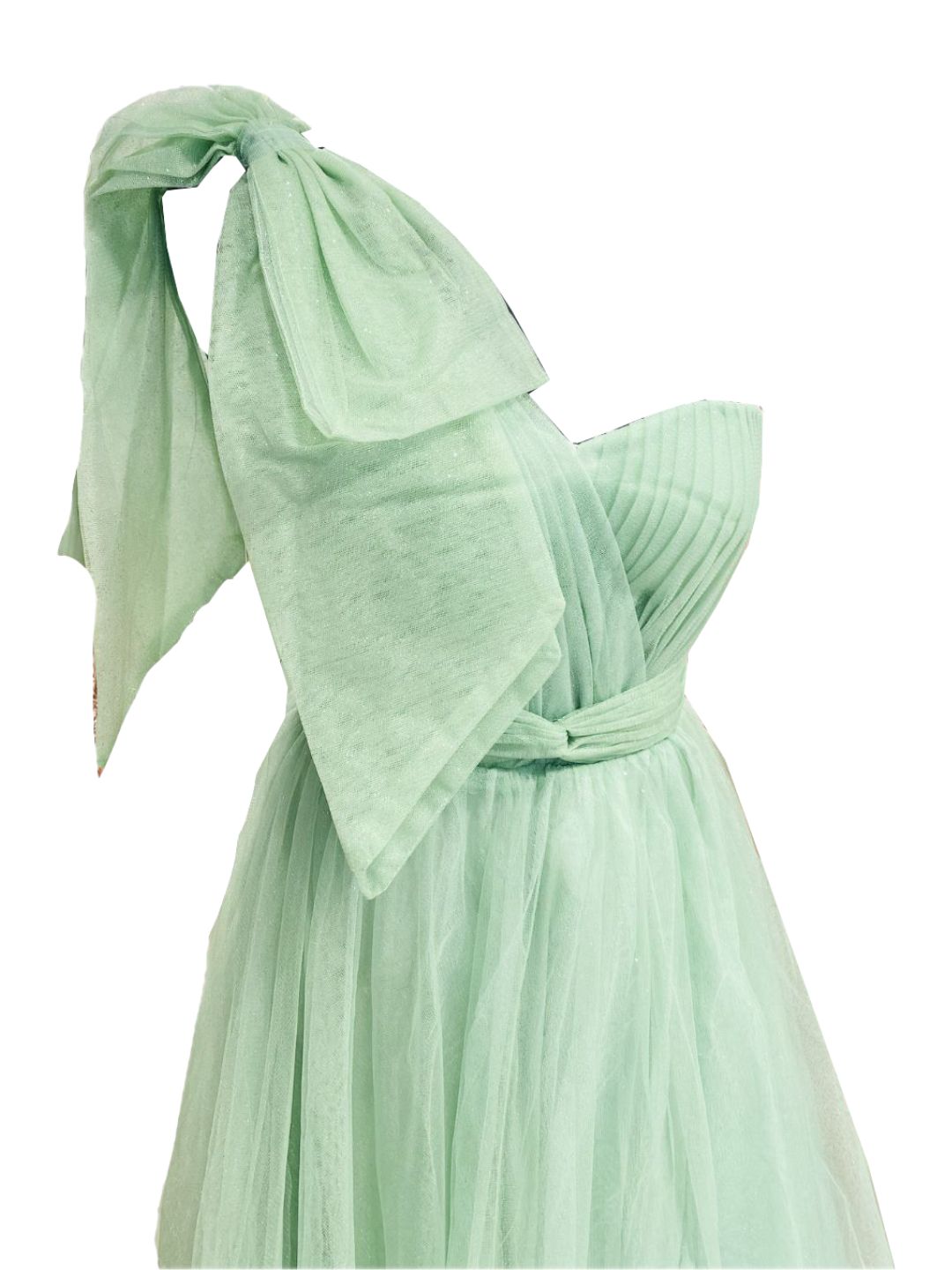 ABITO CERIMONIA MONO SPALLA TULLE VERDE 6409