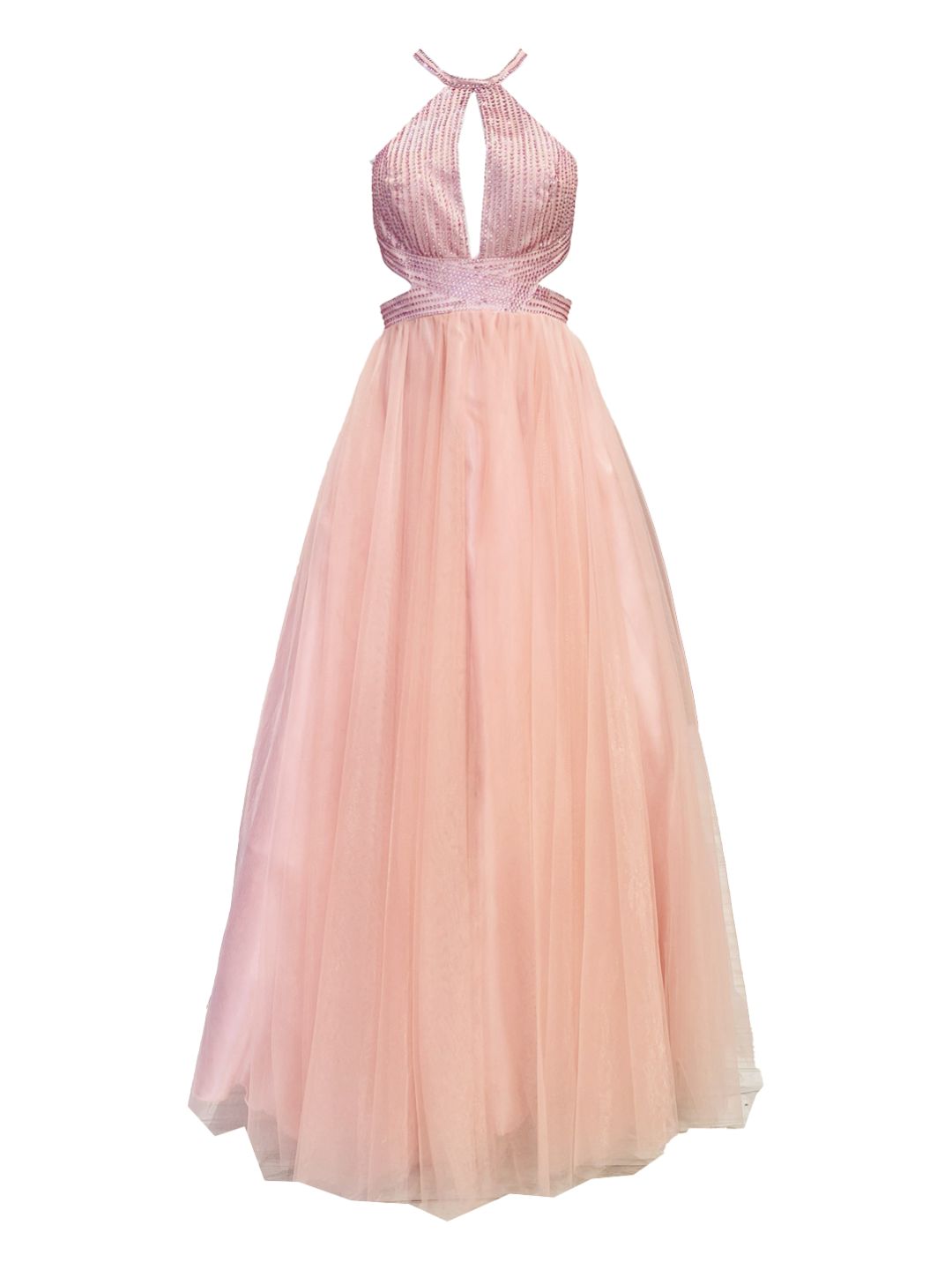ABITO CERIMONIA Strass e Tulle Rosa 722