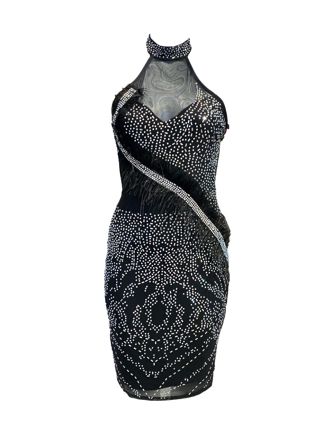 SHORT DRESS WITH RHINESTONE AND OSTRICH FEATHERS MARABOUT 616815-1