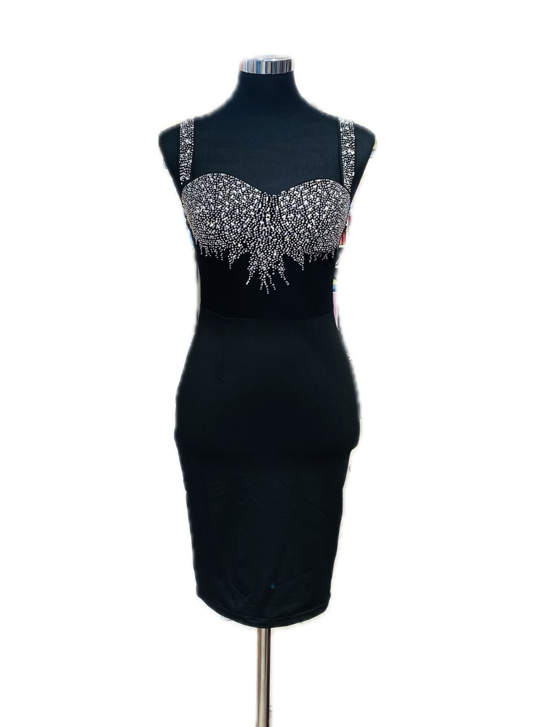 ABITO CORTO CON STRASS SUL CORPETTO 632217