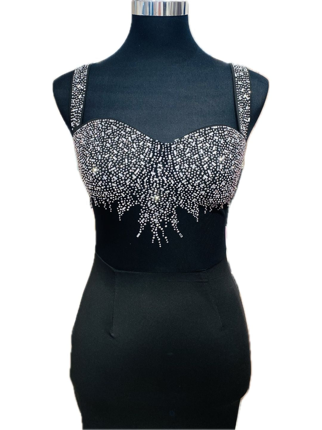 ABITO CORTO CON STRASS SUL CORPETTO 632217
