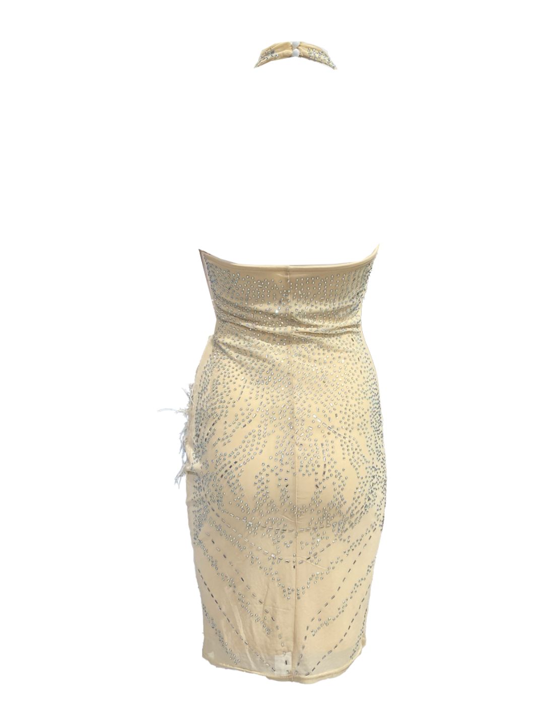 ABITO CORTO color Nude CON STRASS E PIUME Struzzo MARABOUT 616815-3