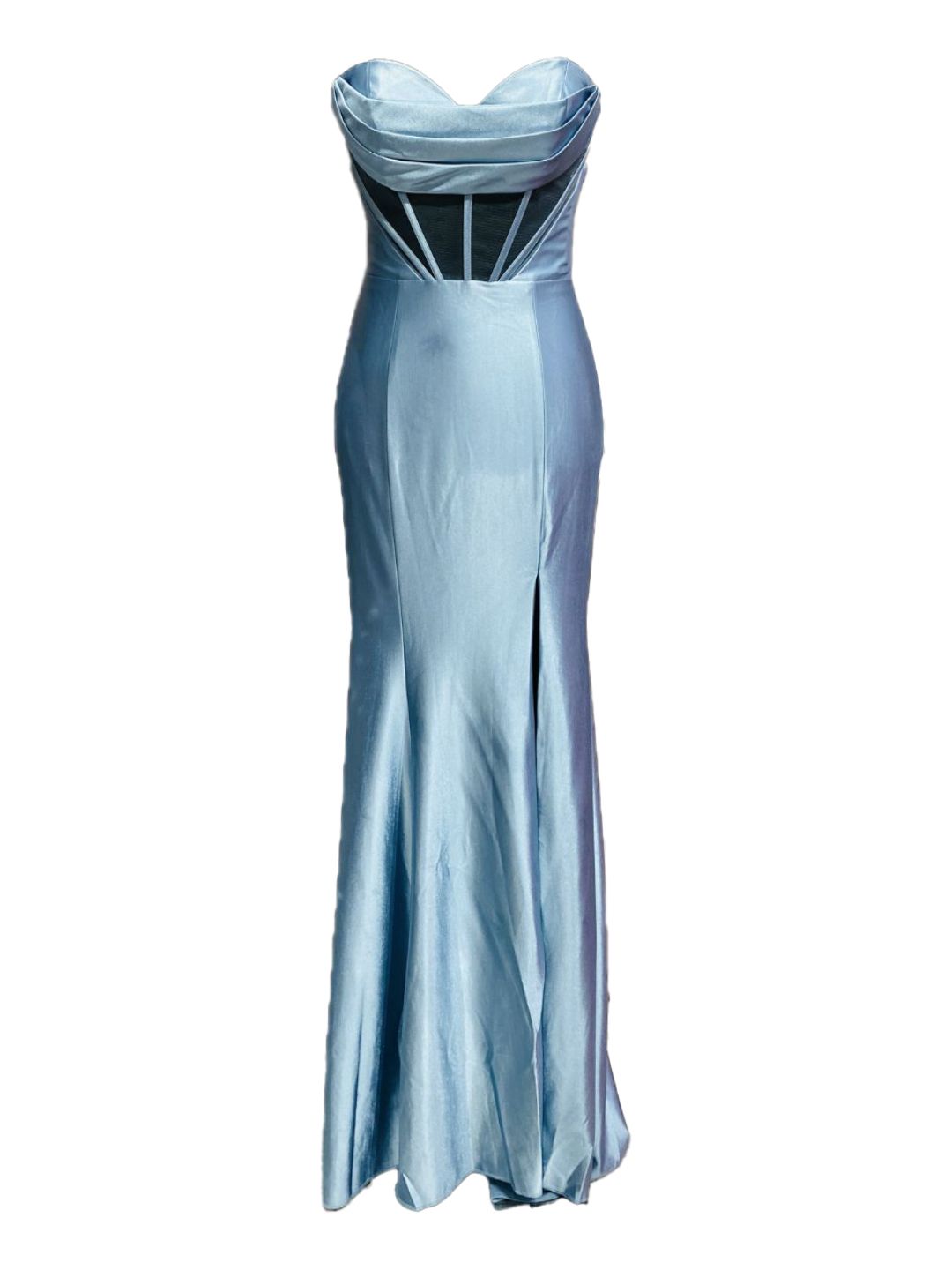 ABITO DA CERIMONIA ADERENTE IN RASO AZZURRO 702